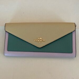 Coach soft colorblock leather wallet with gold hardware